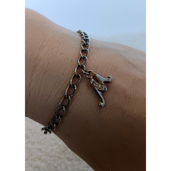 Vintage Silvertone Rhinestone Initial "M" Charm Bracelet 7 in - Picture 8 of 9